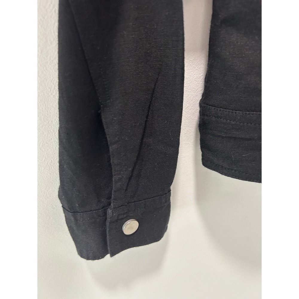 Rachel Zoe Two Womens Linen Blend Zip Up Trucker Jackets Black Beige Sz Large - Picture 10 of 16